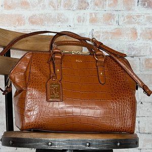 Ralph Lauren Chestnut Brown Embossed Leather Large Satchel Bag